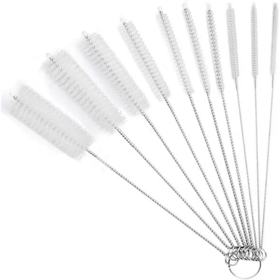 10-Piece Stainless Steel Straw Cleaning Brush Set, 8.2" Long Nylon Bristle Tube Brushes for Reusable Straws, Water Bottles, Tumblers