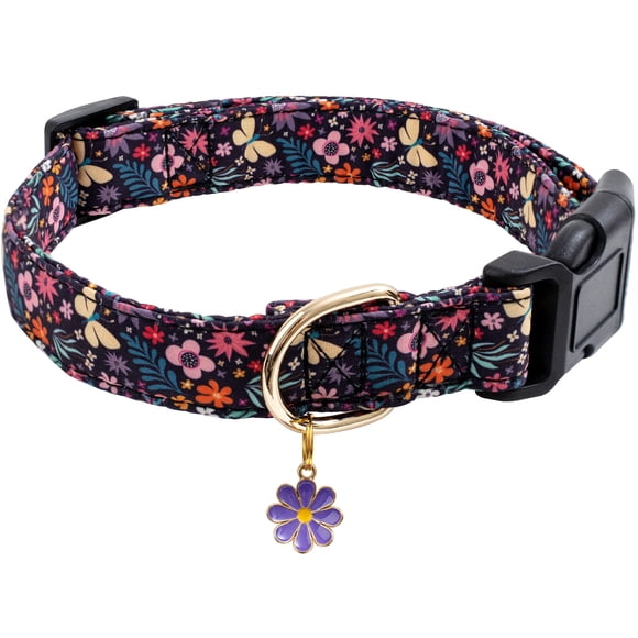 Collar para perro Faygarsle Cotton Designer con colgantes de flores moradas