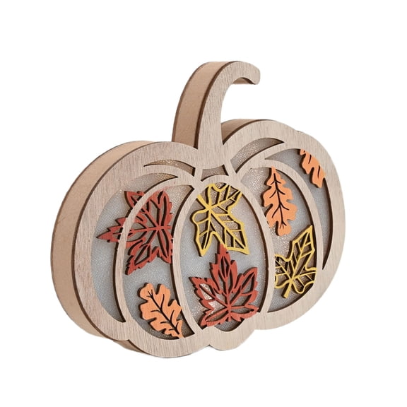Tizuqe LED Wooden Carving Pumpkin with Leaf Cutouts Autumn Home Decors For Fall Harvest
