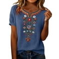 thumbnail image 5 of PBFRDSJ Floral Embroidered Tops For Women V Neck Half Sleeve Boho Summer Tops Peasant Loose Cotton Tee Shirts, 5 of 7