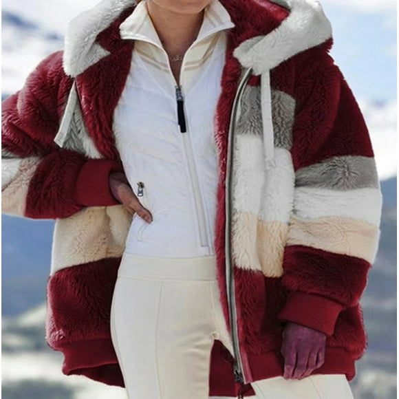FOLUNSI Femmes Plus la Taille Hiver Chaud en Peluche Zip Hooded Jacket Coat