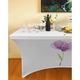 thumbnail image 3 of Table Cloths for 6 foot Rectangle Tables Spring Purple Abstract Flower Bloom Stretch Washable Fitted Tablecloth Protector Picnic Table Cover for Event Wedding Party Banquet, 3 of 6