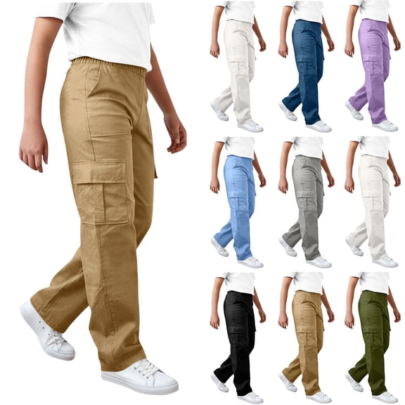 HOMADLES Teen Boys School Uniform Pants 14-15 Elastic Waist Straight Fit Baggy Joggers Pants Solid Multi-pocket Casual Pants Black Size 110