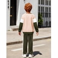 thumbnail image 5 of Arshiner Boys 2Pcs Color Block Sweatshirt & Casual Pants Fall Winter Outfits Set, 5 of 6