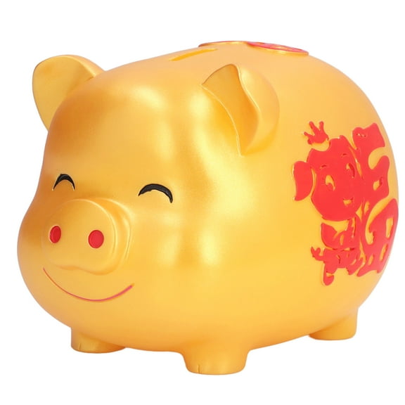 Cute Piggy Bank Plastic Pig Money Bank Adults Piggy Bank Plastic Saving Coin Box for Boys Girls for Gift Home Decor Coins Storage(Gold, Red)[large-gold]