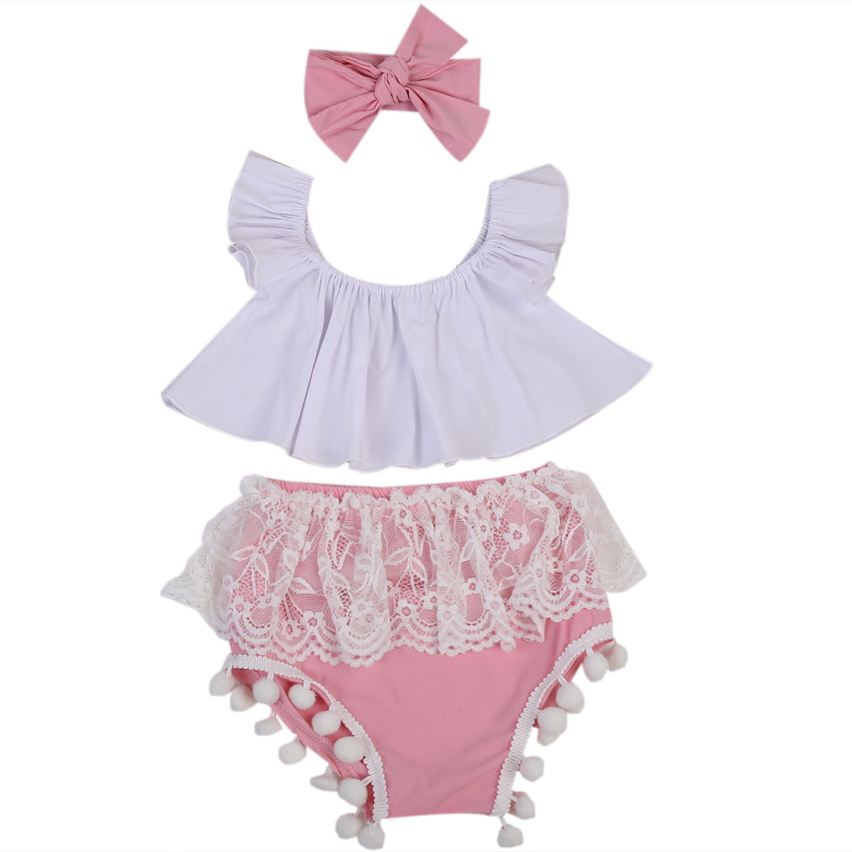 Baby headband and panties in pink with bow in white