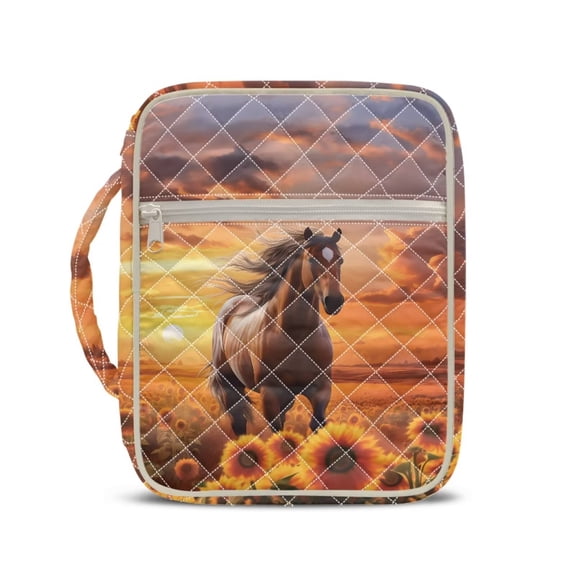 Pzuqiu Sunflower Horse Bible Cover Case for Women Bible Cover Bag with Handle Zipper Pocket Quilted Church Carrying Case Scripture Cases Church Bag Protective for Book Lovers