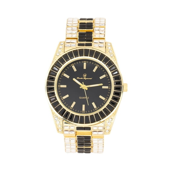 Watch on and Bust Down The Wrist with Lotta of The Whitest and Colorful Crysal Clear Flawless Baquettes! Newest Bling'ed Out Charles Raymond Timepiece - ST10377G Black Onyx