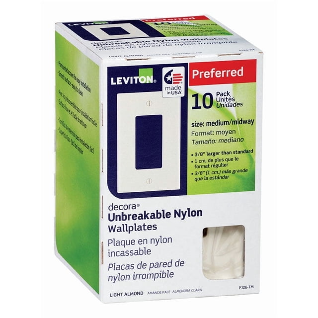 Plato de pared Leviton Decora Almond de nailon termoplástico, paquete de 10