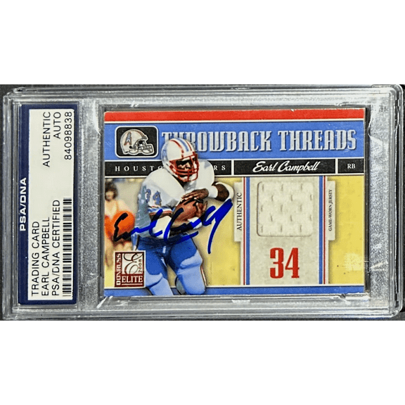 Earl Campbell Signed 2008 Donruss Elite Throwback Threads Card PSA/DNA Oilers