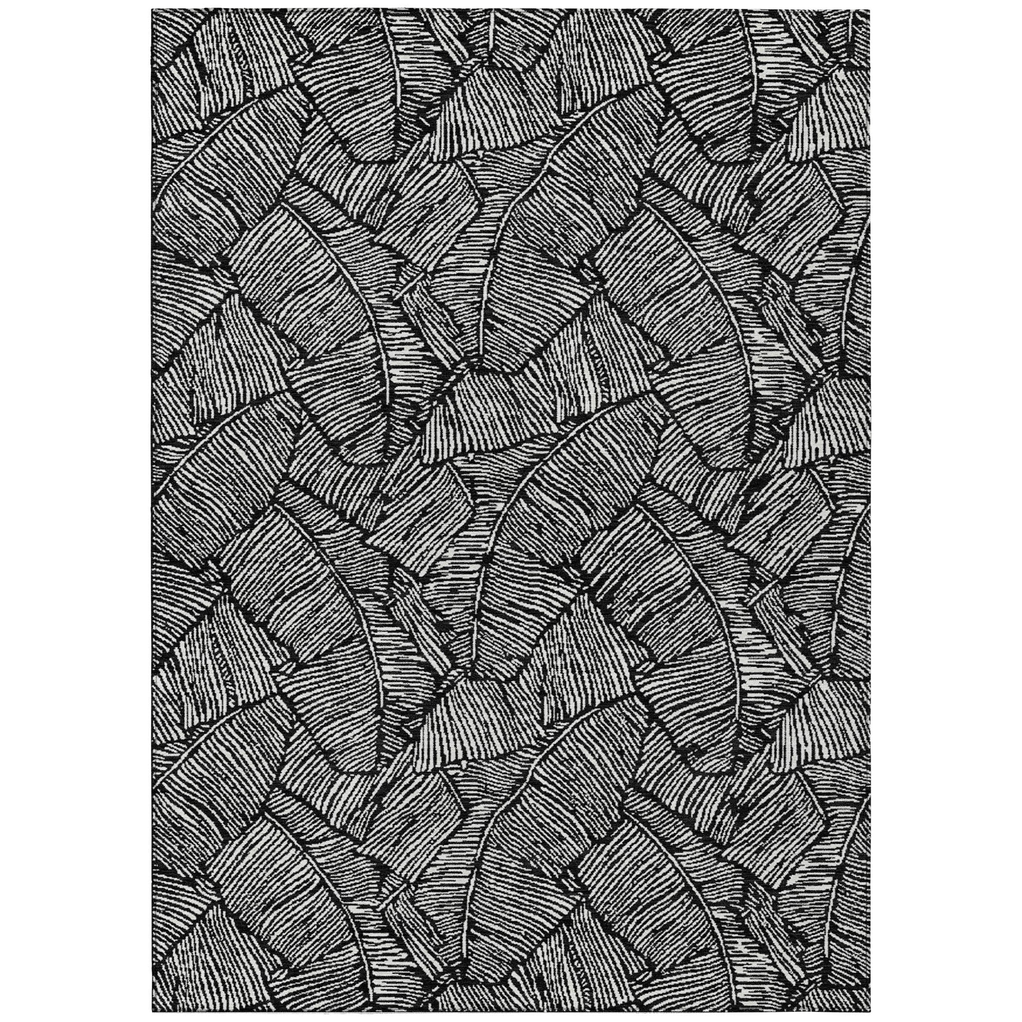 Addison Rugs Chantille Indoor/Outdoor Transitional Floral Black Washable Rectangle Rug, 9' x 12'
