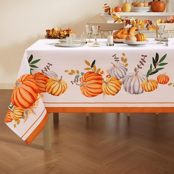 Thanksgiving Pumpkins Fall Rectangle Tablecloths - Polyester Fabric Table Cloth for Harvest Decorations, Party and Family Gatherings - 60" x 84"