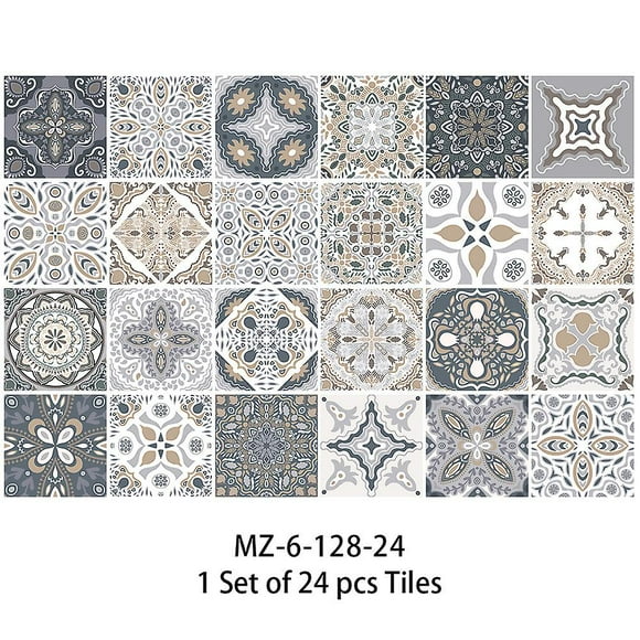 24pcs Wall Tile Stickers, Waterproof Self Adhesive Moroccan Tile Stickers DIY Tile Sticker 20*20CM
