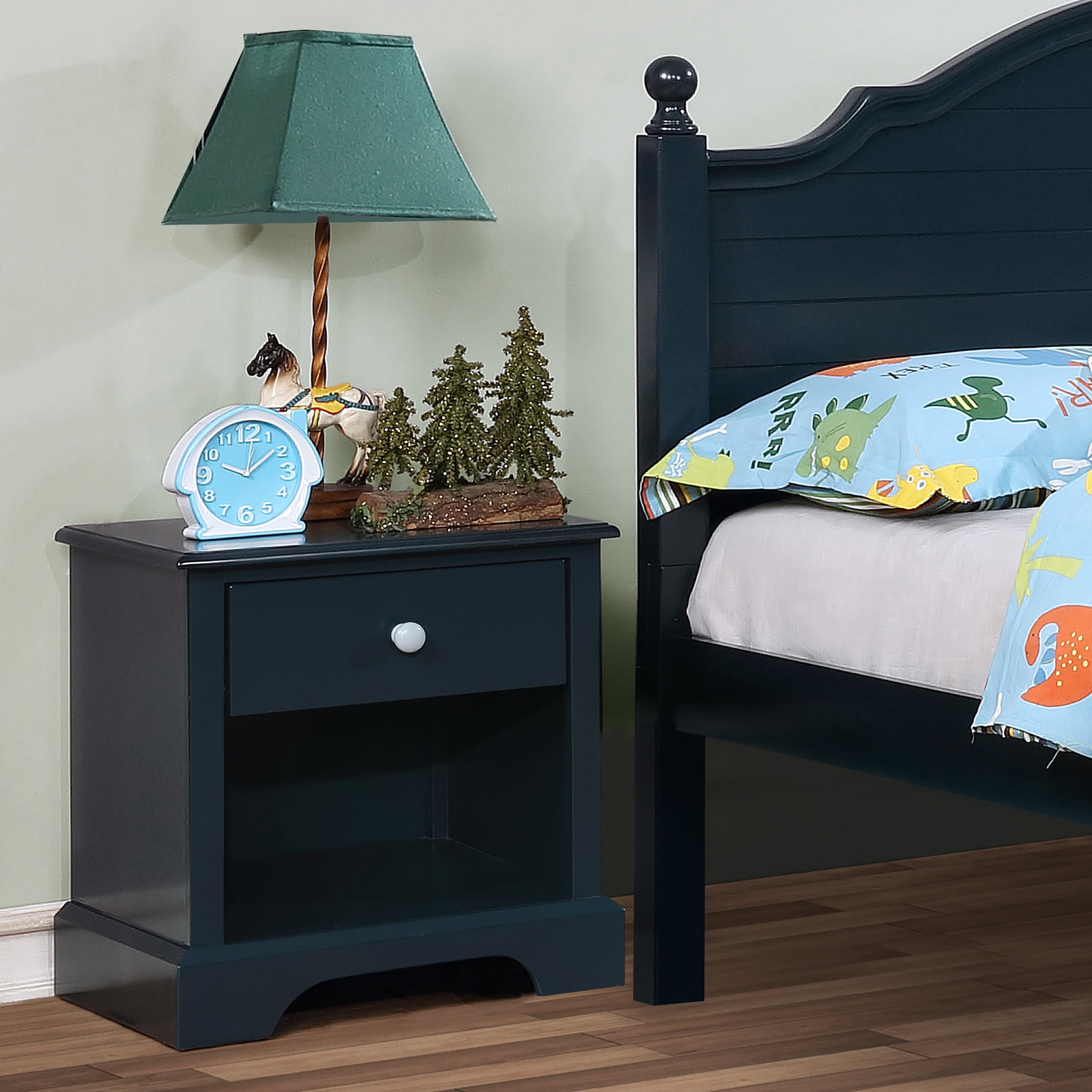 Furniture of America Max 1-Drawer Wood Blue Kids Nightstand with Shelf