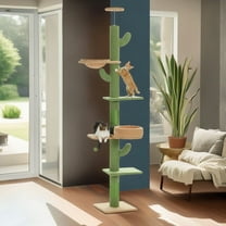 Pefilos (87"-100") Height Adjustable Floor to Ceiling Cat Tree, 5 Levels Cactus Cat Tower with Cat Perch and Hammock, Cat Climbing Activity Center, Green