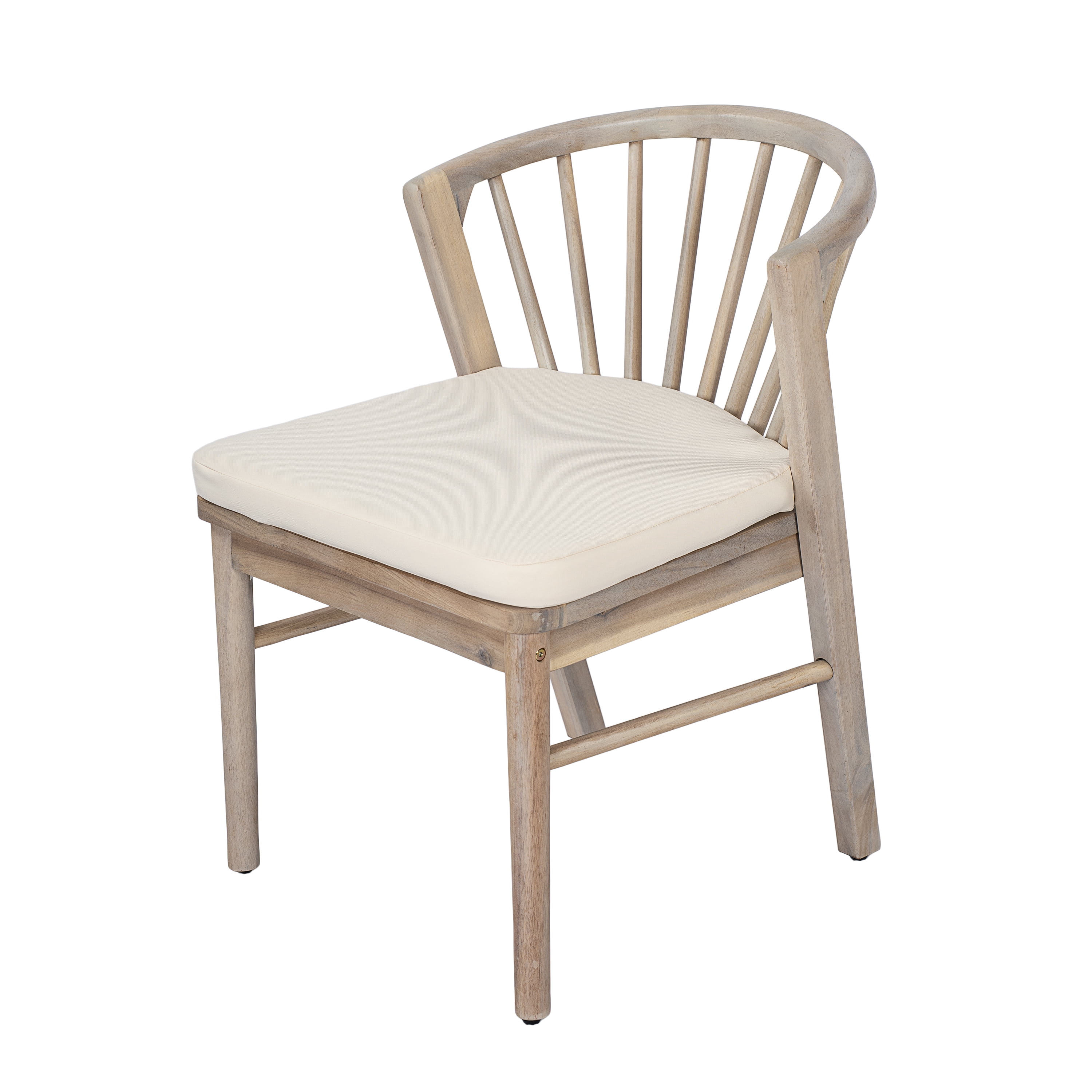 Dining Chairs Set of 2, Outdoor Acacia Wood Chairs with Cream Washable Cushion for Backyard, Light White