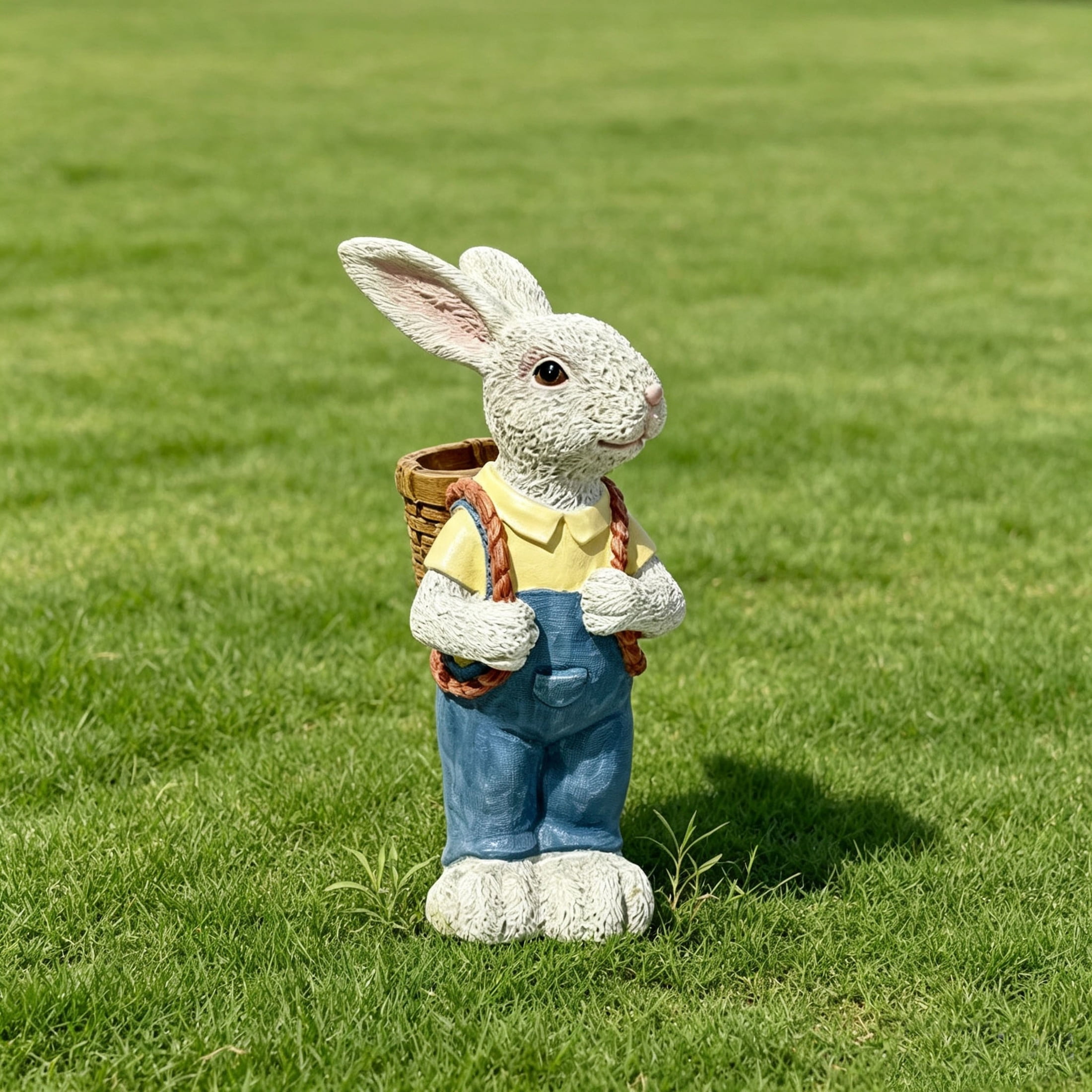 GDF Studio 16" Whimsical Rabbit Garden Statue with Flower Pot Backpack, Weatherproof Resin Crafts Sculpture Decor