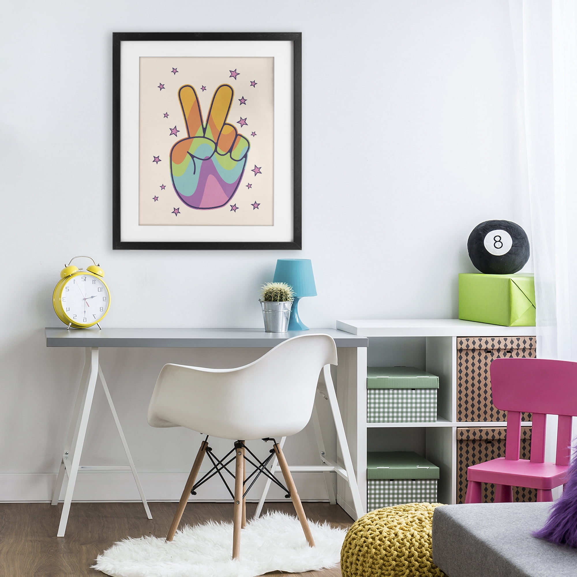 Stupell Industries Peace Sign Retro Rainbow Black Framed Print Under Glass, design by LSR Design Studio