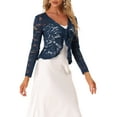 thumbnail image 3 of DARING DIVA Women's Ruffled Hem Floral Lace Crop Shrug Cardigan L Dark Blue, 3 of 6
