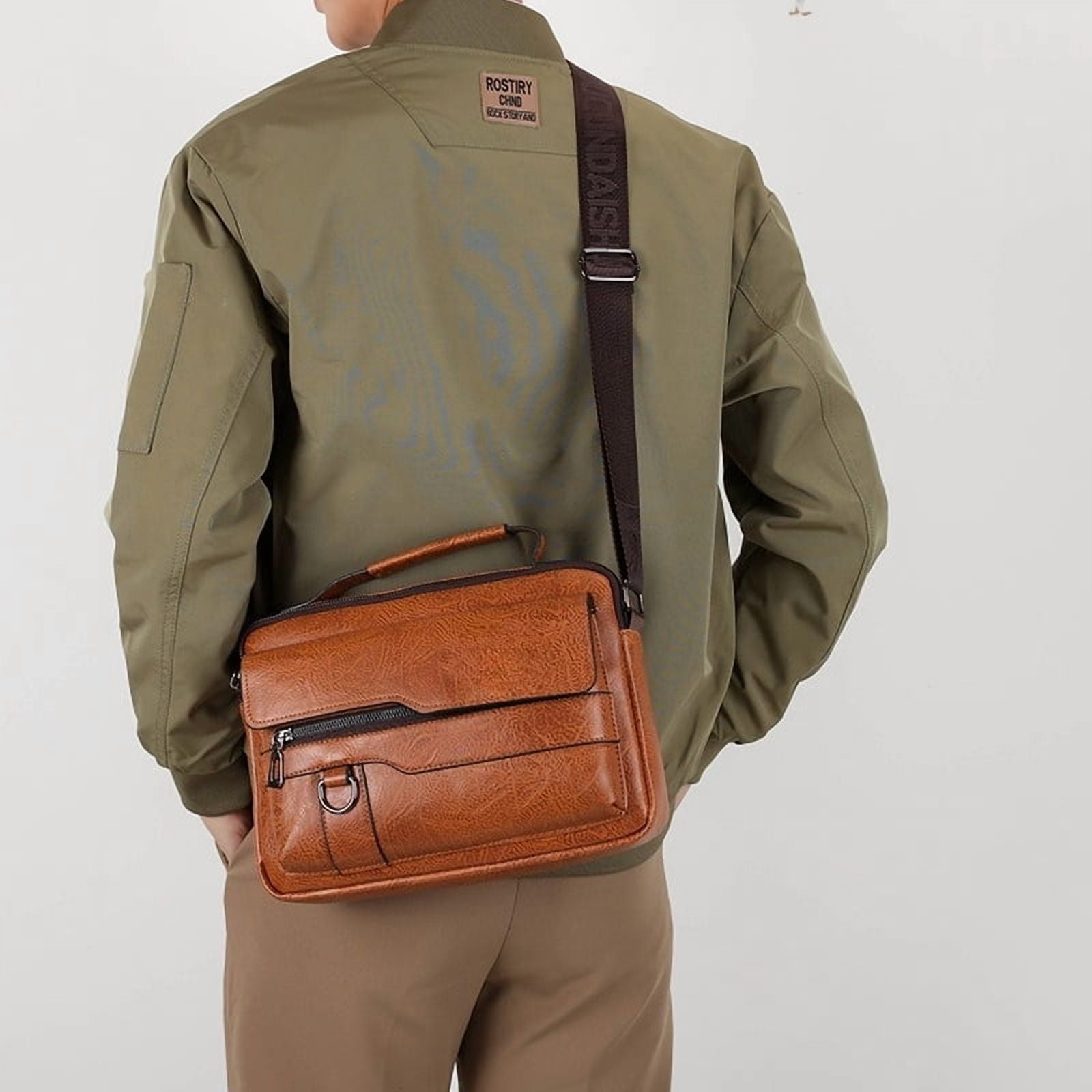 Men'S Leather Handbag Briefcase Large Capacity Cross Messenger Casual Business Tote Square Card Wallets Crossbody Shoulder Bag