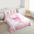 thumbnail image 3 of Feelyou Girly Monogrammed V Full Size Comforter Sets, Cartoon Pink Bownknot Ribbon Bedding Comforter Set, Princess Buffalo Plaid Reversible Bedding Sets, Breathable Home Decor, 3-Piece, 3 of 8