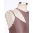 thumbnail image 5 of Alvivi Women Sleeveless Cutout Latin Dance Leotard Mesh Patchwork High Low Lyrical Dance Dress Brown L, 5 of 7