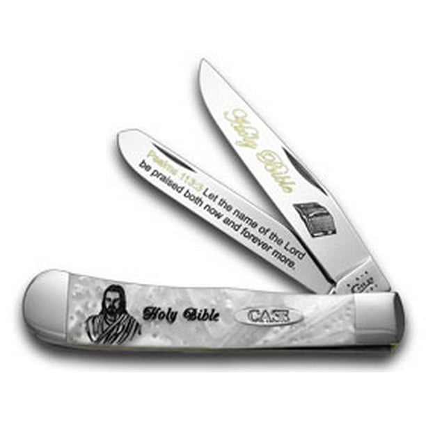 Case xx Holy Bible Psalms 1133 White Pearl Corelon Trapper Pocket Knife Knives