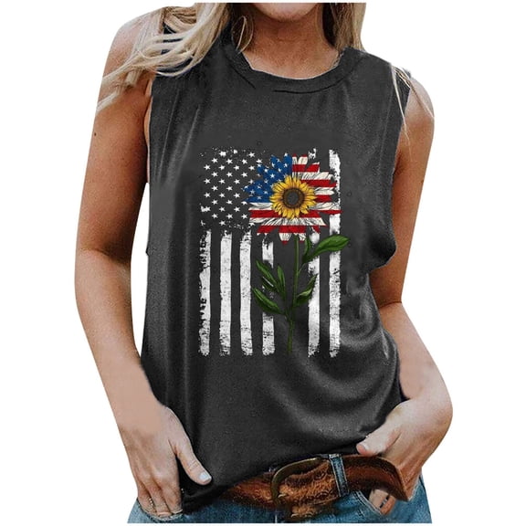 AnuirheiH 4th of July Tank Tops for Women American Flag Outfits Sleeveless Patriotic Shirts Summer Women American Flag Tank Tops USA Flag Stars Stripes Printed Sleeveless T-Shirt Tee Tops