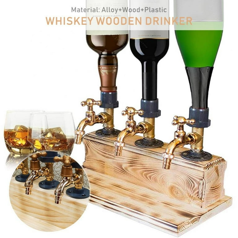 3 Bottle Alcohol Whisky Wood Distributor, Whisky Distributor Valve, For  Party Bar And Father\'s Day Gift 