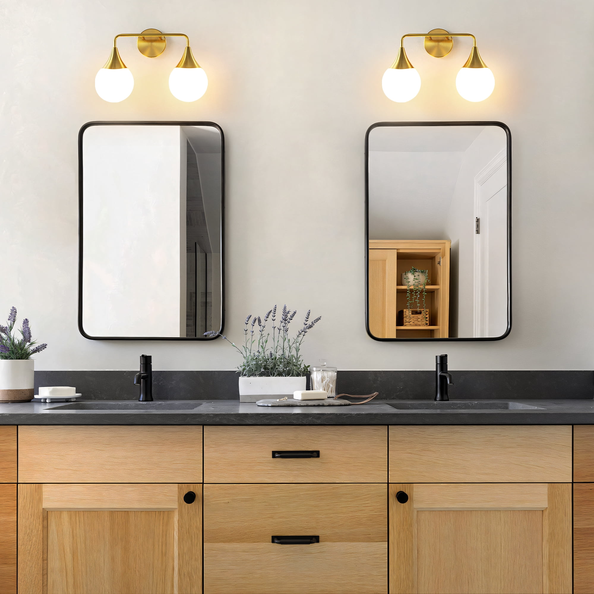 Bathroom Vanity Light 2 Lights Bathroom Lighting Fixtures Over Brushed Gold Wall Sconces with Frosted Globe Glass for Hallway Restroom