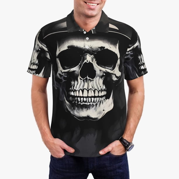 Fotbe Magician Hat Skull Camiseta Polo de Golf para Hombre con Estampado – Camisa Deportiva Transpirable con Cuello Abotonado-Large