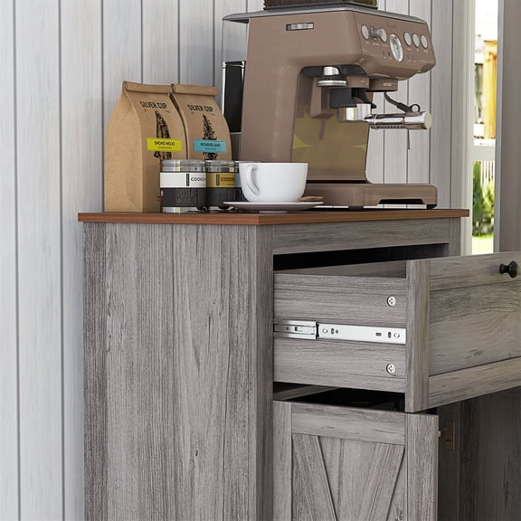 Gearwell Farmhouse Accent Cabinet, Gray Kitchen Sideboard and Storage Cupboard with Double Barn Doors, Drawer and Adjustable Shelf for Bedroom and Living Room