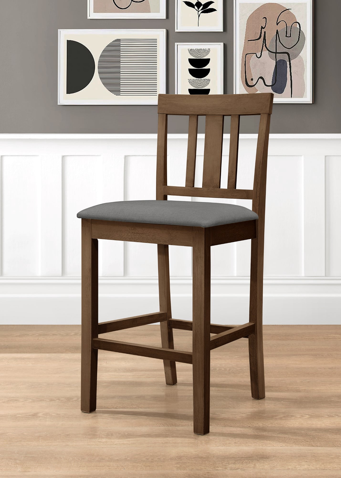 Home Design Kinsley Counter Chairs (Set of 4), Brown/Gray, Slat-back design, Padded seat, Comfortable seating, Sturdy frame, Modern minimalist style, Durable construction