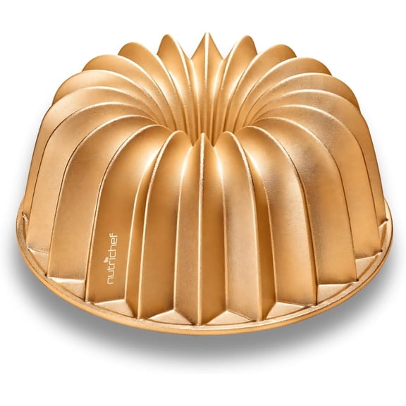French Wreath Fluted Bundt Cake Pan, Extra Thick and Non Stick Aluminium Bakeware with 2 Layers of Non Stick Coating for Easier Release, Uniform Baking and Browning