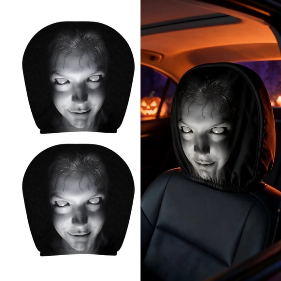 2 Pack Car Headrest Covers Designed with Funny Face Faces Cover, Stretchy Fabric Humorous Cushion Covers for Car, 9.84in Headrest Covers for Cars