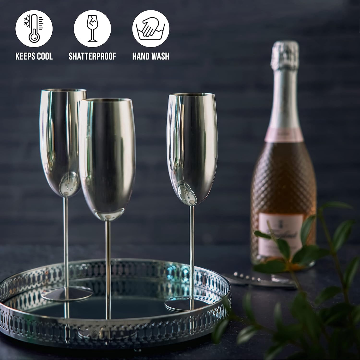 Oak & Steel 4-Pack 10oz Unbreakable Champagne Flute Glasses for Wedding, Anniversary, Christmas