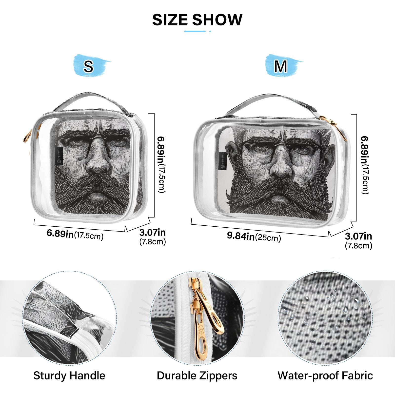 Clear Makeup Bags with Handle Large Opening 2 Pack Set Toiletry Bag Quart Size Bag, for Women Man Traveling Travel Essentials, Toiletries and Other. Beard