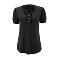 thumbnail image 3 of TRUBKH Button Down Shirts Short Sleeve Shirts for Women Blouses for Women Casual Summer Button Down Shirts for Women Clothes for Occasion Cotton Linen Cardigan Chic Linen Shirts for Women Black 2xl, 3 of 9