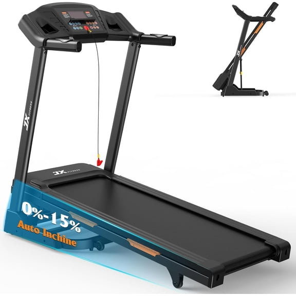 JX FITNESS Treadmill for Home, Folding Treadmill with 15% Auto Incline, 0.5 to 10 MPH Speed, Walking or Running Treadmill with App, IPAD Holder, 350lbs Weight Capacity
