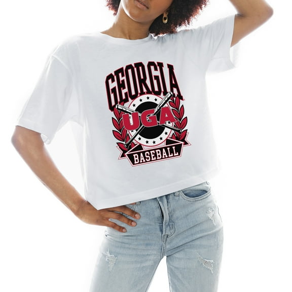 Women's Gameday Couture White Georgia Bulldogs Baseball Boxy Fit Cropped T-Shirt