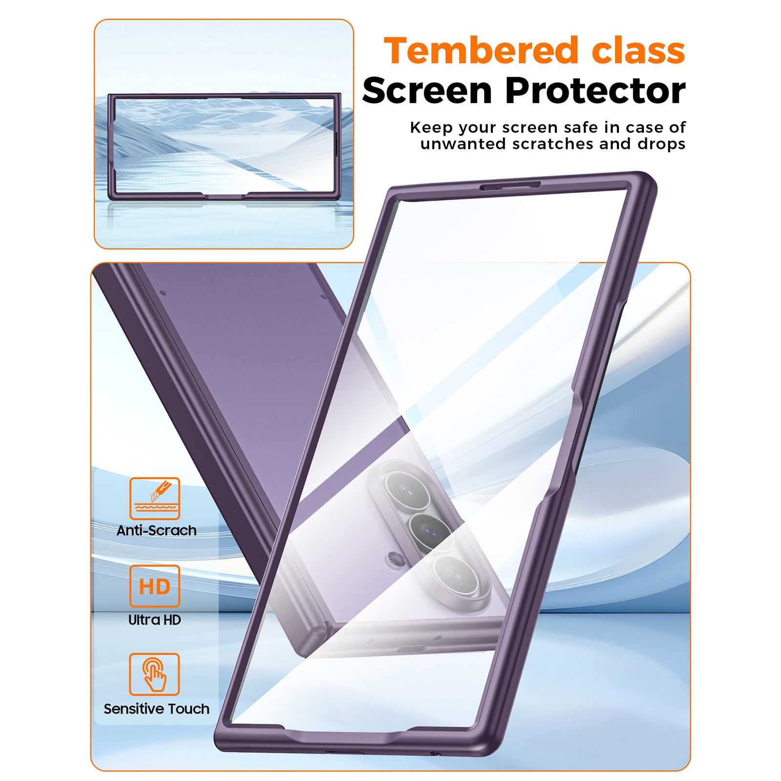 Vizvera for Samsung Galaxy Z Fold 7 Case with Hinge Protection,Screen Protector,Ultra-Thin Skin Feel Translucent Frosted,Wireless Charging,Shockproof Cover-Purple