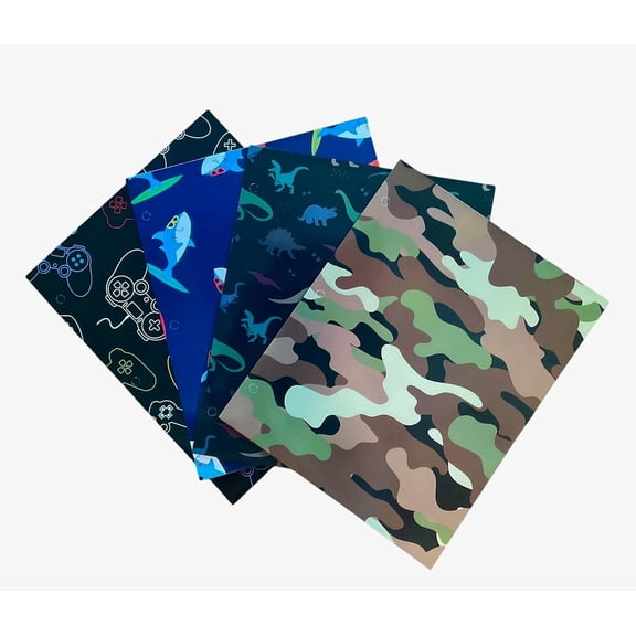 Back to School 2 Pocket Folders Gaming, Surfing Sharks, Camo, Dinosaurs 4pk