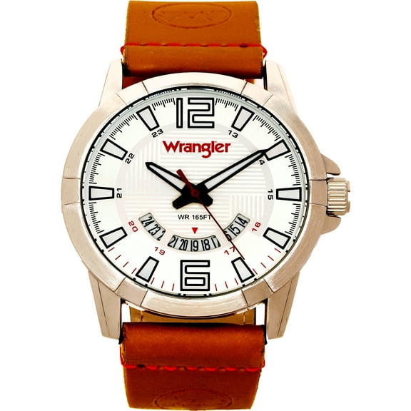 Wrangler 45mm Silver Dial, Wheat Colored Strap Watch