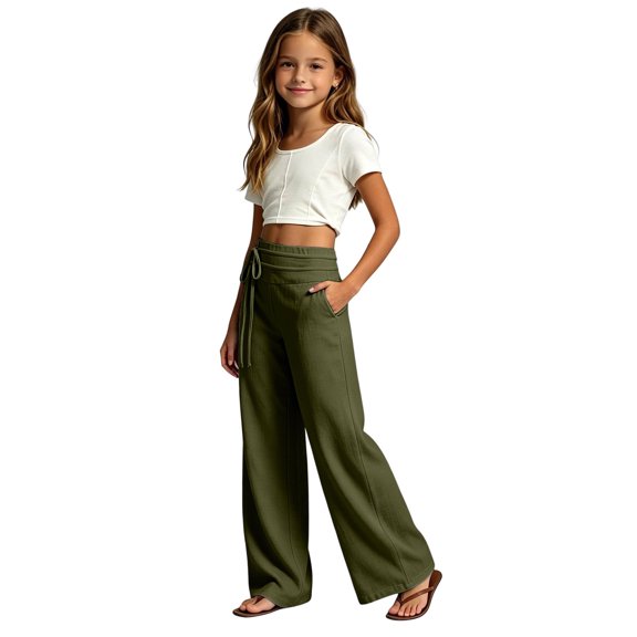 LRen Tween Girl's Sweatpants Kids Girls Elastic Straight Waist Athletic Solid Color Oversized Pants Trendy Fall Winter Fashion Track Sweat Pants Preppy Back To School Clothes for Girls