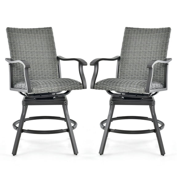 Spaco 2 Pieces Patio Swivel Bar Chair Set, Bar Chair Set with Ergonomic Backrest and Curved Armrests, Bar Chair Set for Outdoor as Garden, Patio, Gray