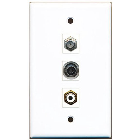 RiteAV - 1 Port RCA White and 1 Port Coax Cable TV- F-Type and 1 Port 3.5mm Wall Plate