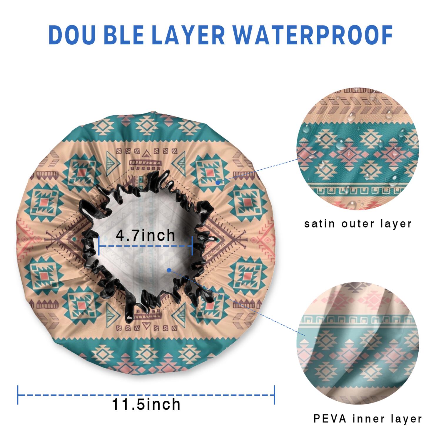 Shower Caps,Multicolor Geometric Boho Pattern Waterproof Shower Cap for Women 4 Pieces,Double Reusable Hair Cover for Shower PEVA Elastic Stretch Hem