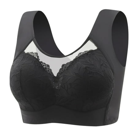 JSGEK Comfortable Breathable Lace Bra Wirefree Comfort Support and Lift Trendy without Steel Ring Lightly Lined Bra for Women Fashion Clearance Push up Plunge Black 42 Bra for Ladies