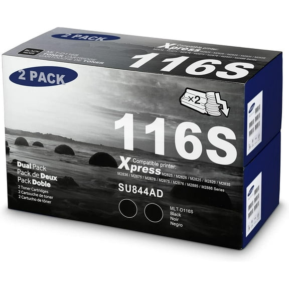 MLT-D116S 2 Pack Blk Toner Crtg, MLT-D116S Black Toner Cartridge Replacement for Samsung MLT-D116S Toner Works with Xpress M2625/2626/2825/2826/2835/2836; Xpress M2675/2676/2875/2876/2885/2886 Series