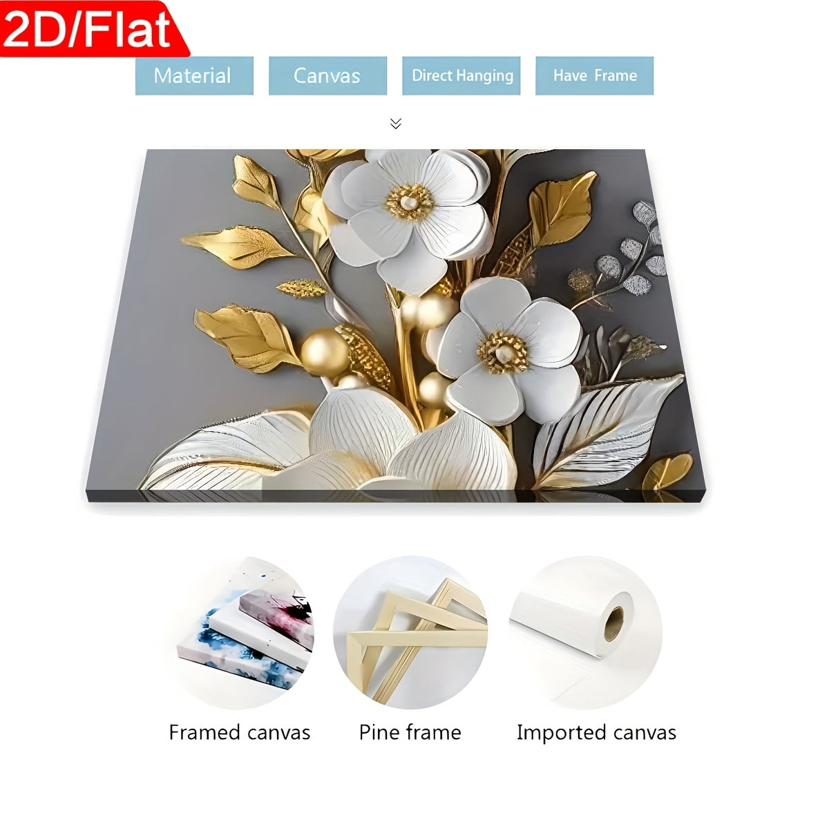 2D Flat Three Pieces of Modern Stylish Abstract Floral Art in 2D Print, Featuring Framed Canvas Paintings And Posters That Are Ready to Hang. Perfect for Home Decor, Wall Art